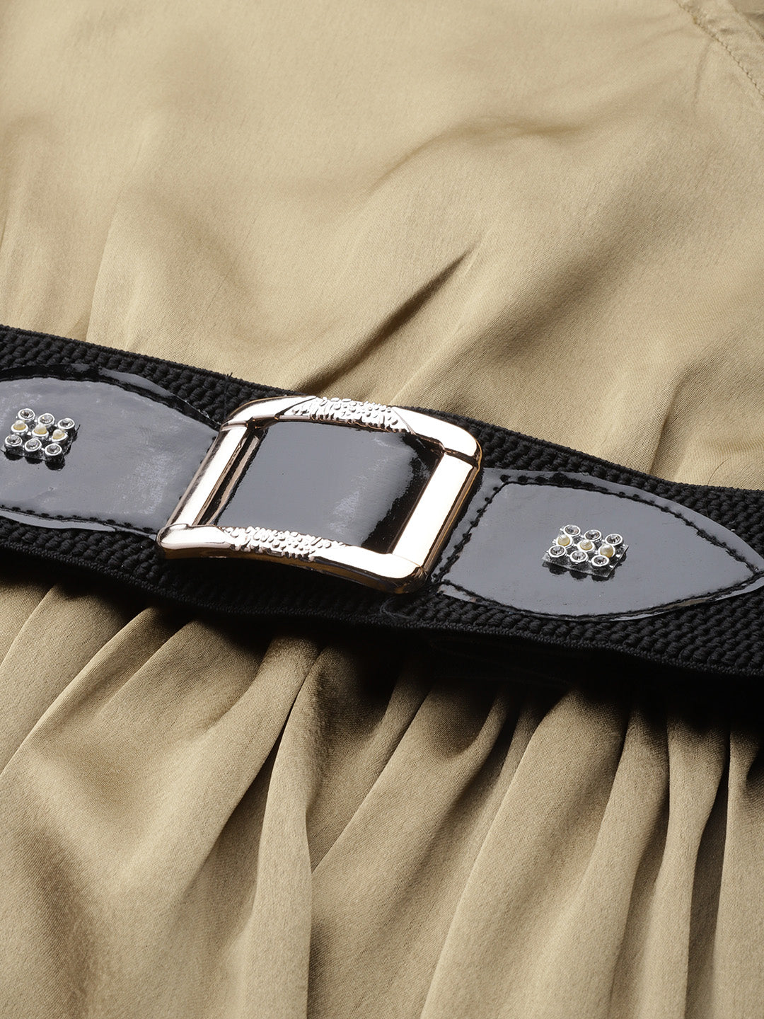 Jompers Women's Puff Sleeves Satin Wrap Dress with Belt - Golden - Distacart