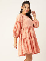 Thumbnail for Jainish Women's Georgette Puff Sleeves Tiered Dress - Peach - Distacart