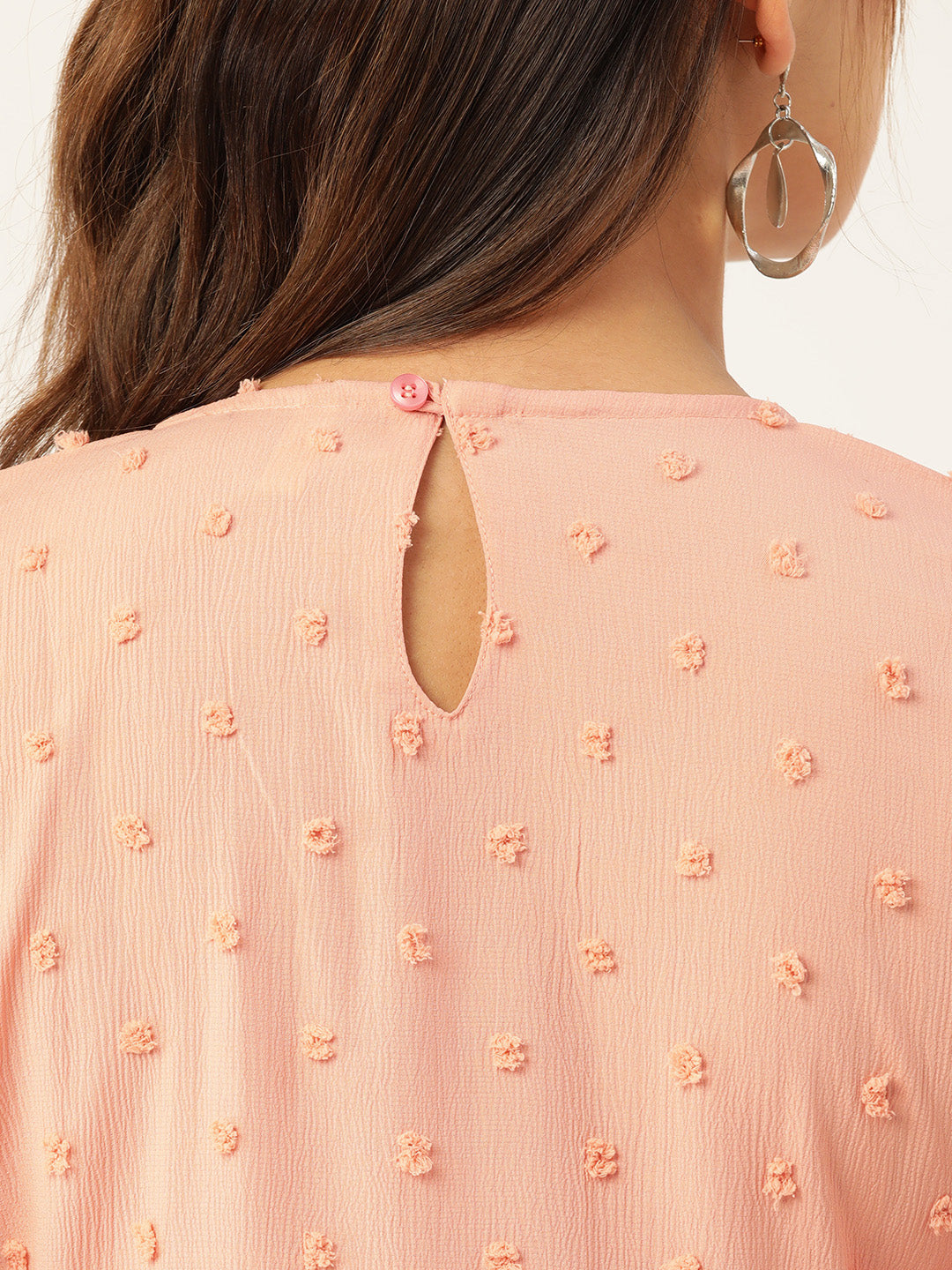 Jainish Women's Georgette Puff Sleeves Tiered Dress - Peach - Distacart