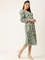 Thumbnail for Jainish Women's Floral Print Puff Sleeves Crepe Midi Dress - Distacart