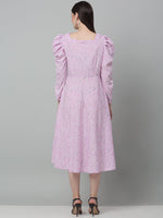 Thumbnail for Jainish Women's WoFloral Print Square Neck Puff Sleeved flared Dress - Light-Purple - Distacart
