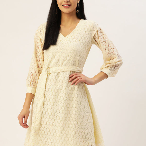 Jainish Women's Off-White A-Line Cotton Dress - Distacart