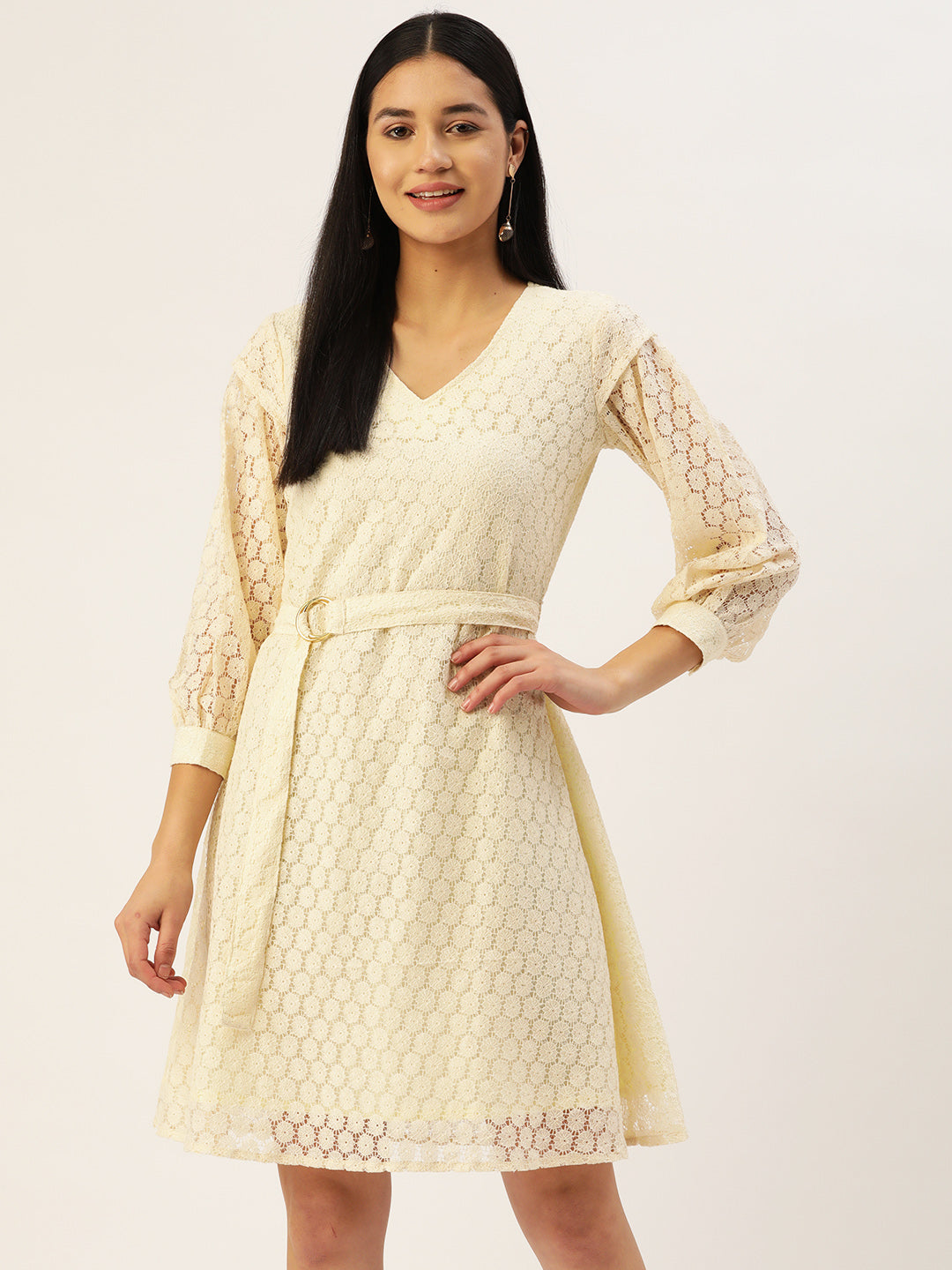 Jainish Women's Off-White A-Line Cotton Dress - Distacart