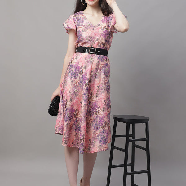 Jainish Women's Pink Printed A-Line Dresses With Belt - Distacart