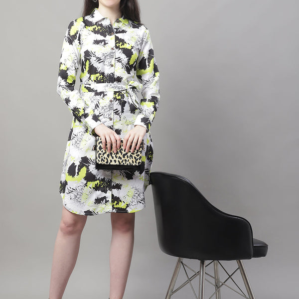 Jainish Women's White Printed A-Line Dresses With Belt - Distacart