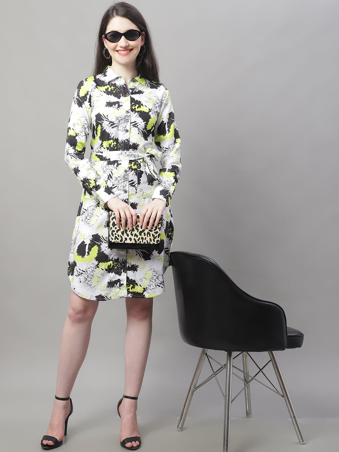 Jainish Women's White Printed A-Line Dresses With Belt - Distacart