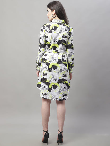 Jainish Women's White Printed A-Line Dresses With Belt - Distacart