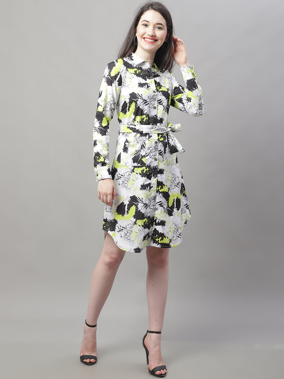 Jainish Women's White Printed A-Line Dresses With Belt - Distacart
