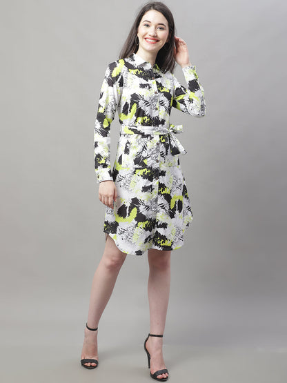 Jainish Women's White Printed A-Line Dresses With Belt - Distacart