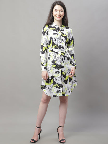 Jainish Women's White Printed A-Line Dresses With Belt - Distacart