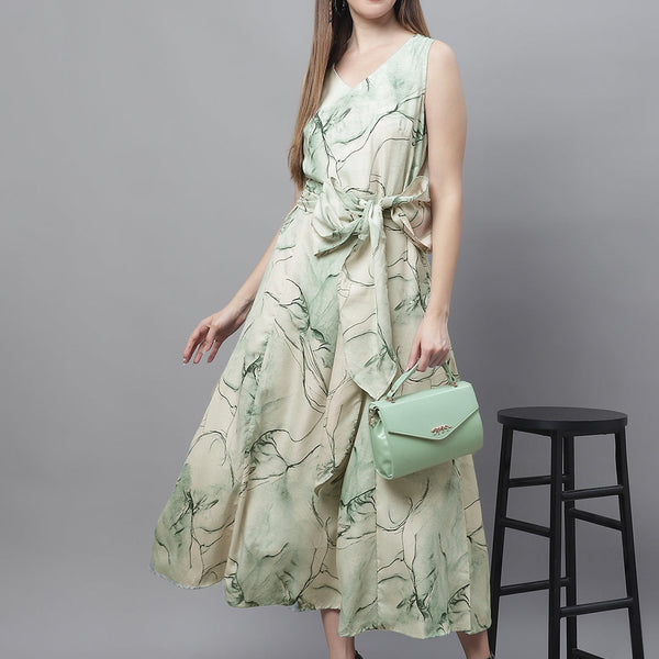 Jainish Women's Green Printed A-Line Dresses - Distacart