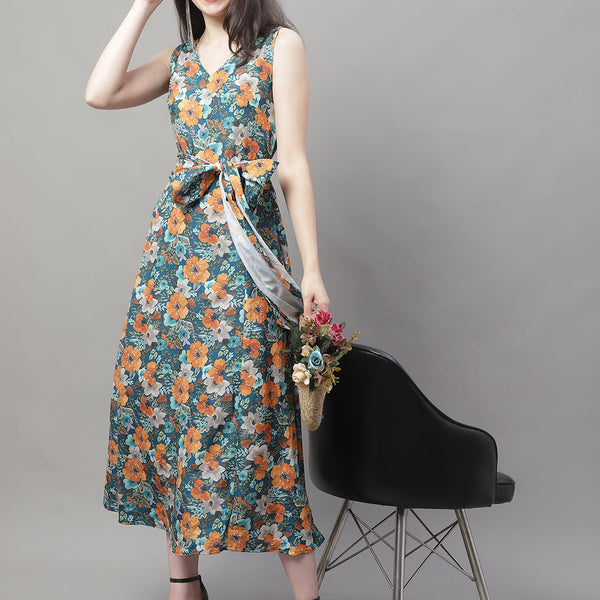 Jainish Women's Teal Blue Printed A-Line Dresses - Distacart