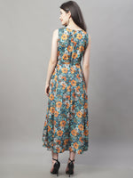 Thumbnail for Jainish Women's Teal Blue Printed A-Line Dresses - Distacart
