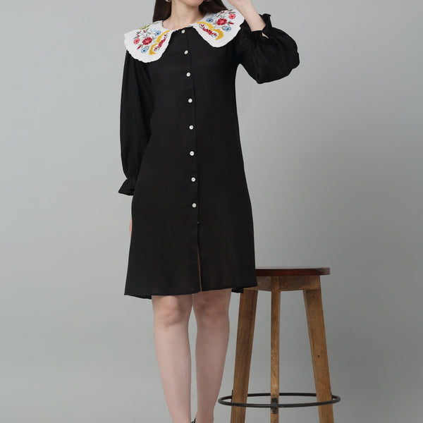 Jainish Women's WoFloral Embroidered A-line Dress - Black - Distacart