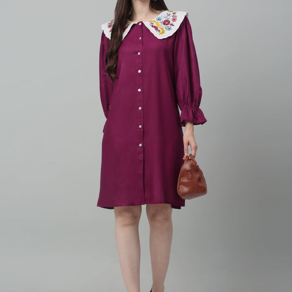 Jainish Women's WoFloral Embroidered A-line Dress - Purple - Distacart