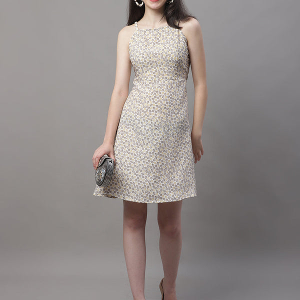 Jainish Women's Off White Floral Printed A-Line Dresses - Distacart