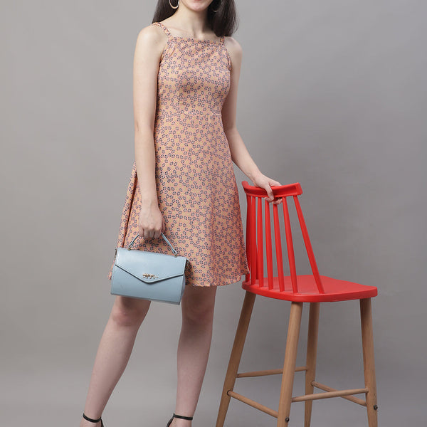 Jainish Women's Peach Floral Printed A-Line Dresses - Distacart