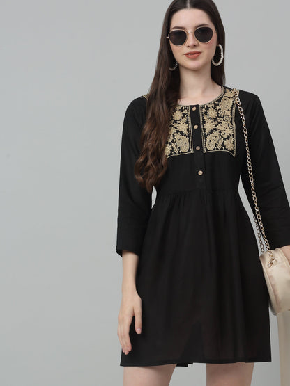 Jainish Women's WoEmbroidered A-line Dress - Black - Distacart