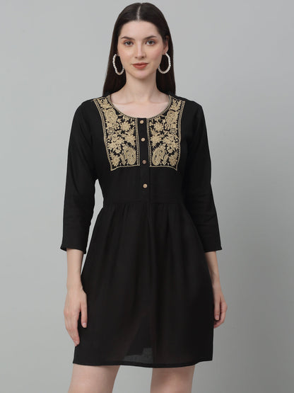 Jainish Women's WoEmbroidered A-line Dress - Black - Distacart