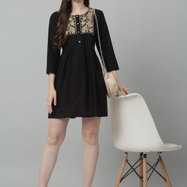 Jainish Women's WoEmbroidered A-line Dress - Black - Distacart