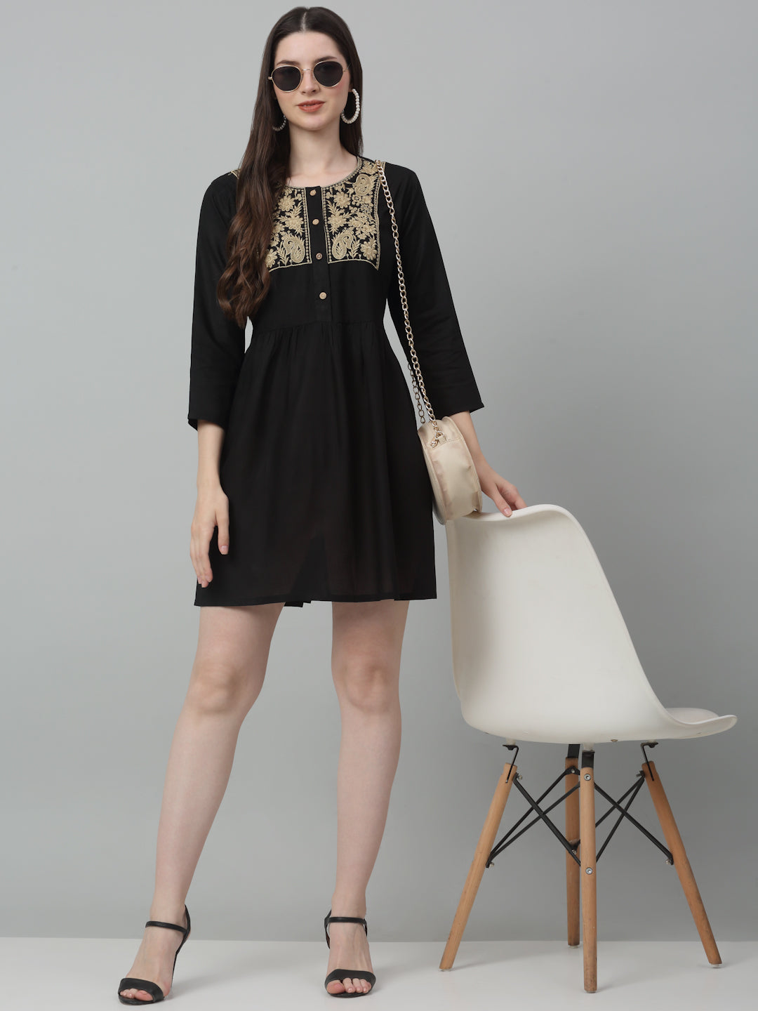 Jainish Women's WoEmbroidered A-line Dress - Black - Distacart