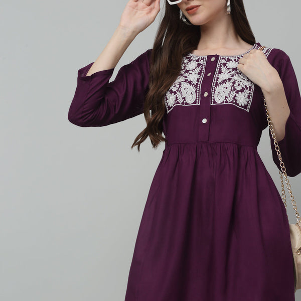 Jainish Women's WoEmbroidered A-line Dress - Purple - Distacart