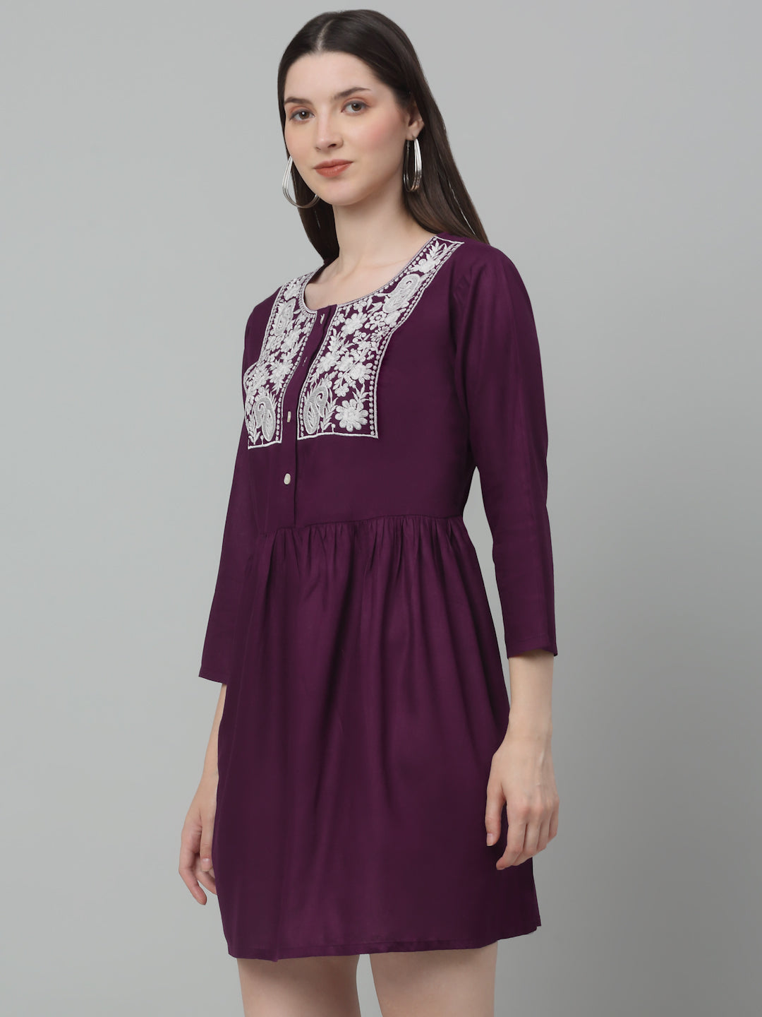 Jainish Women's WoEmbroidered A-line Dress - Purple - Distacart