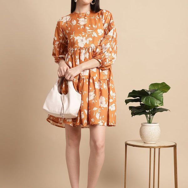 Jainish Women's Mustard Printed A-Line Dress - Distacart