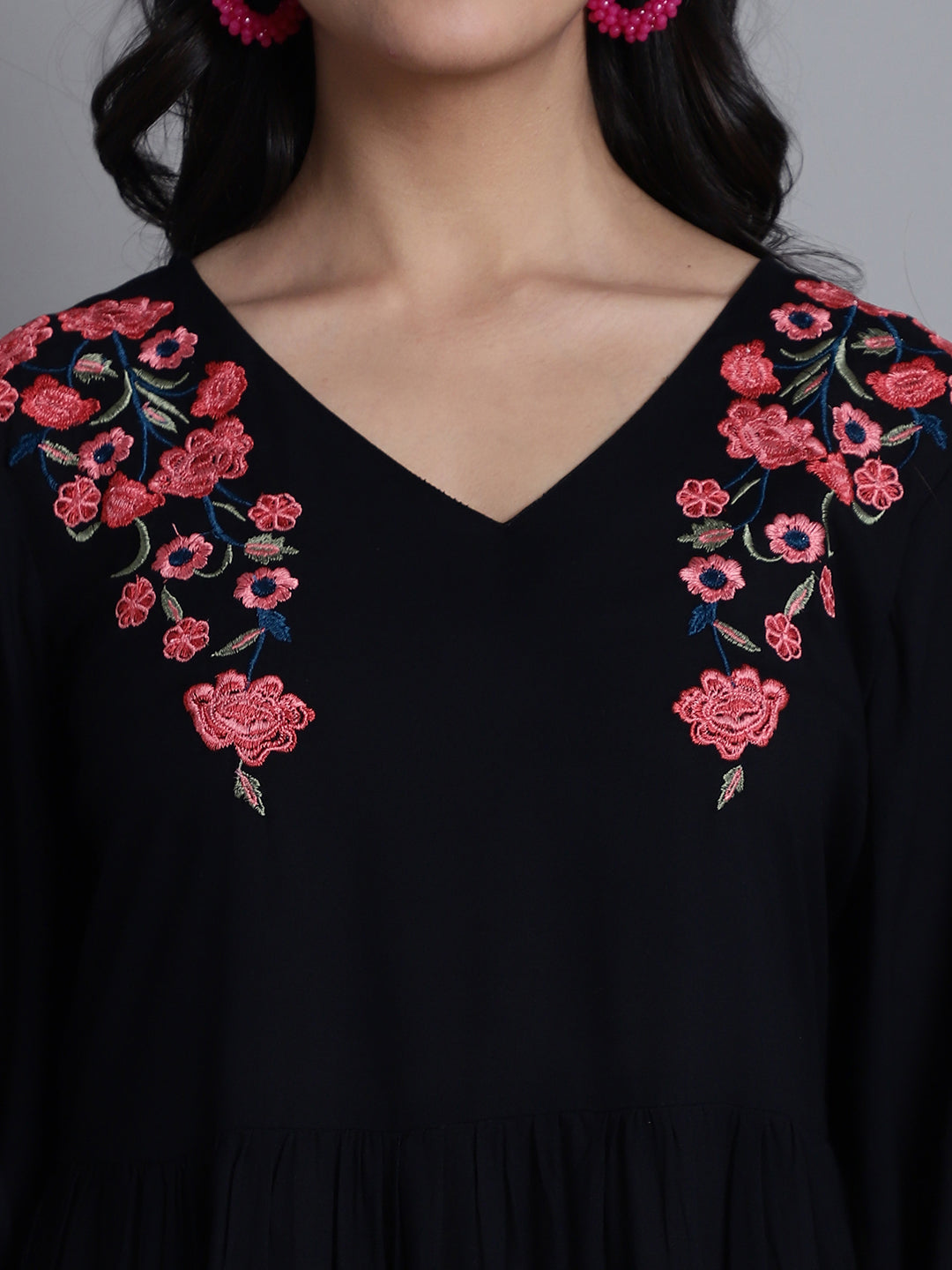 Jainish Women's WoBlack Floral Embroidered A-line Dress - Distacart