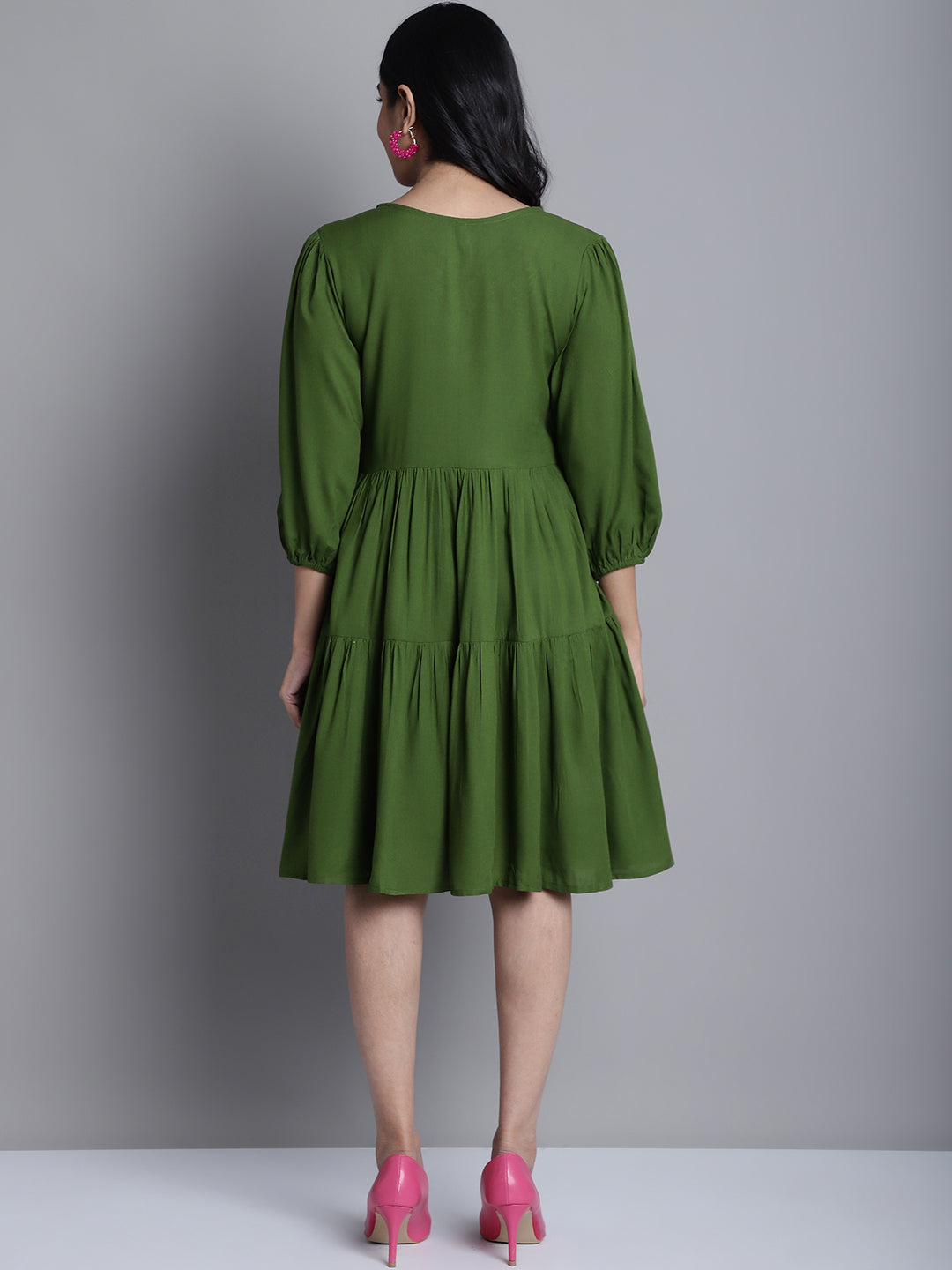 Jainish Women's WoGreen Floral Embroidered A-line Dress - Distacart