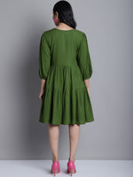 Thumbnail for Jainish Women's WoGreen Floral Embroidered A-line Dress - Distacart