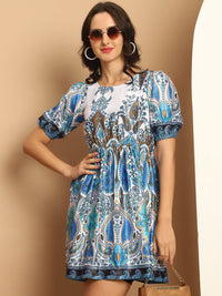 Thumbnail for Printed Flared Dress For Women (Blue) - Rasiya