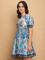 Thumbnail for Printed Flared Dress For Women (Blue) - Rasiya