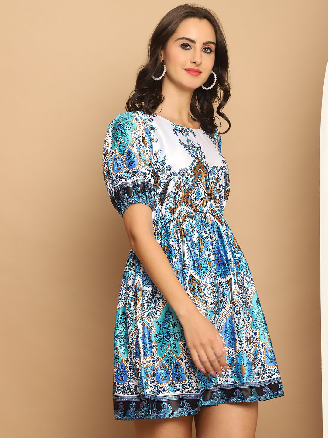 Printed Flared Dress For Women (Blue) - Rasiya