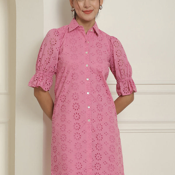 Indian Needle Women's Embroidered Cotton Dress - Pink - Distacart