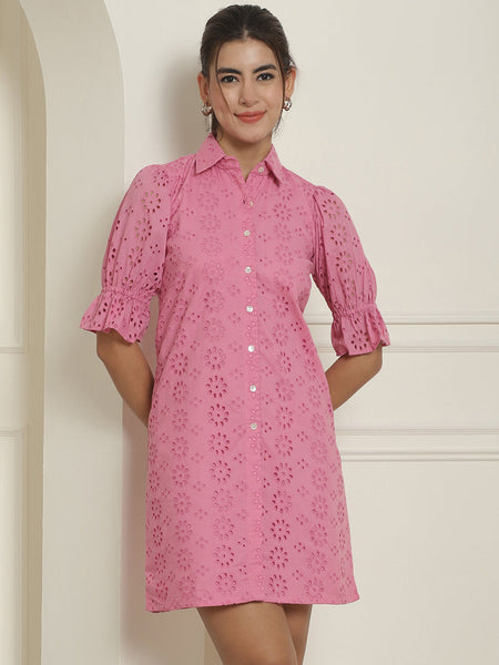 Indian Needle Women's Embroidered Cotton Dress - Pink - Distacart
