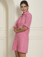 Thumbnail for Indian Needle Women's Embroidered Cotton Dress - Pink - Distacart