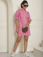 Thumbnail for Indian Needle Women's Embroidered Cotton Dress - Pink - Distacart