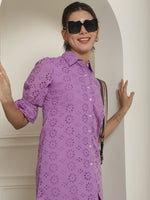 Thumbnail for Indian Needle Women's Embroidered Cotton Dress - Purple - Distacart