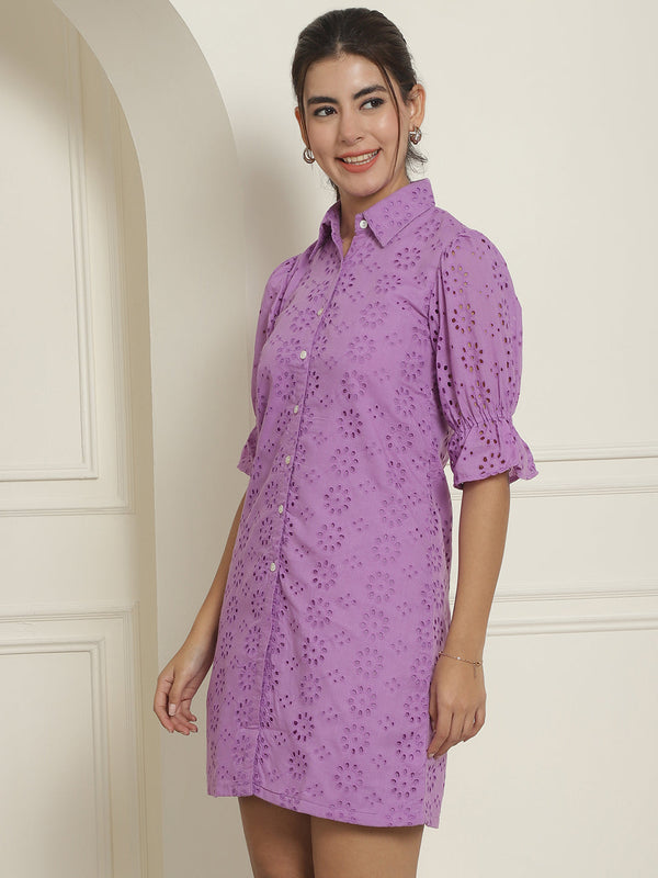 Indian Needle Women's Embroidered Cotton Dress - Purple - Distacart