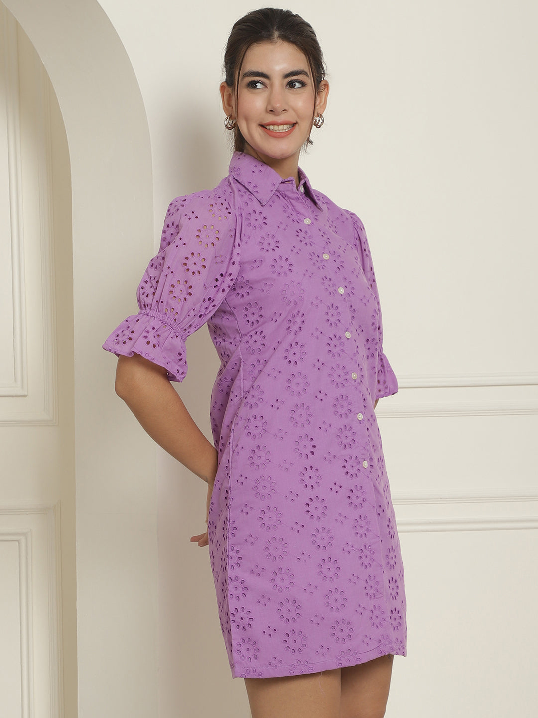 Indian Needle Women's Embroidered Cotton Dress - Purple - Distacart