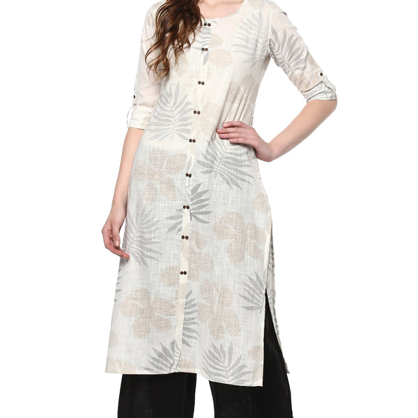 Janasya Off White Cotton Foil Print Straight kurta - Distacart