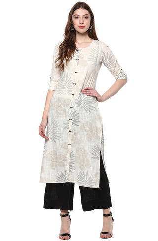 Janasya Off White Cotton Foil Print Straight kurta - Distacart