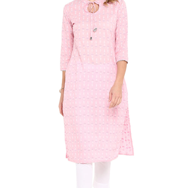 Janasya Pink Cotton Floral Print Straight kurta - Distacart