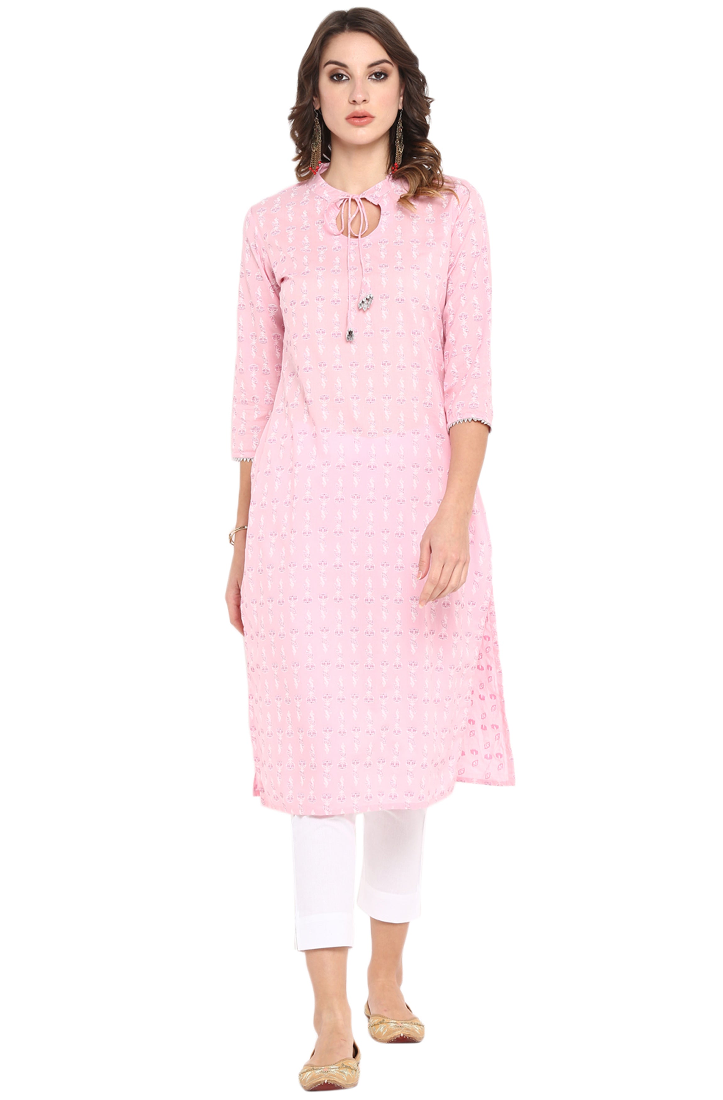 Janasya Pink Cotton Floral Print Straight kurta - Distacart
