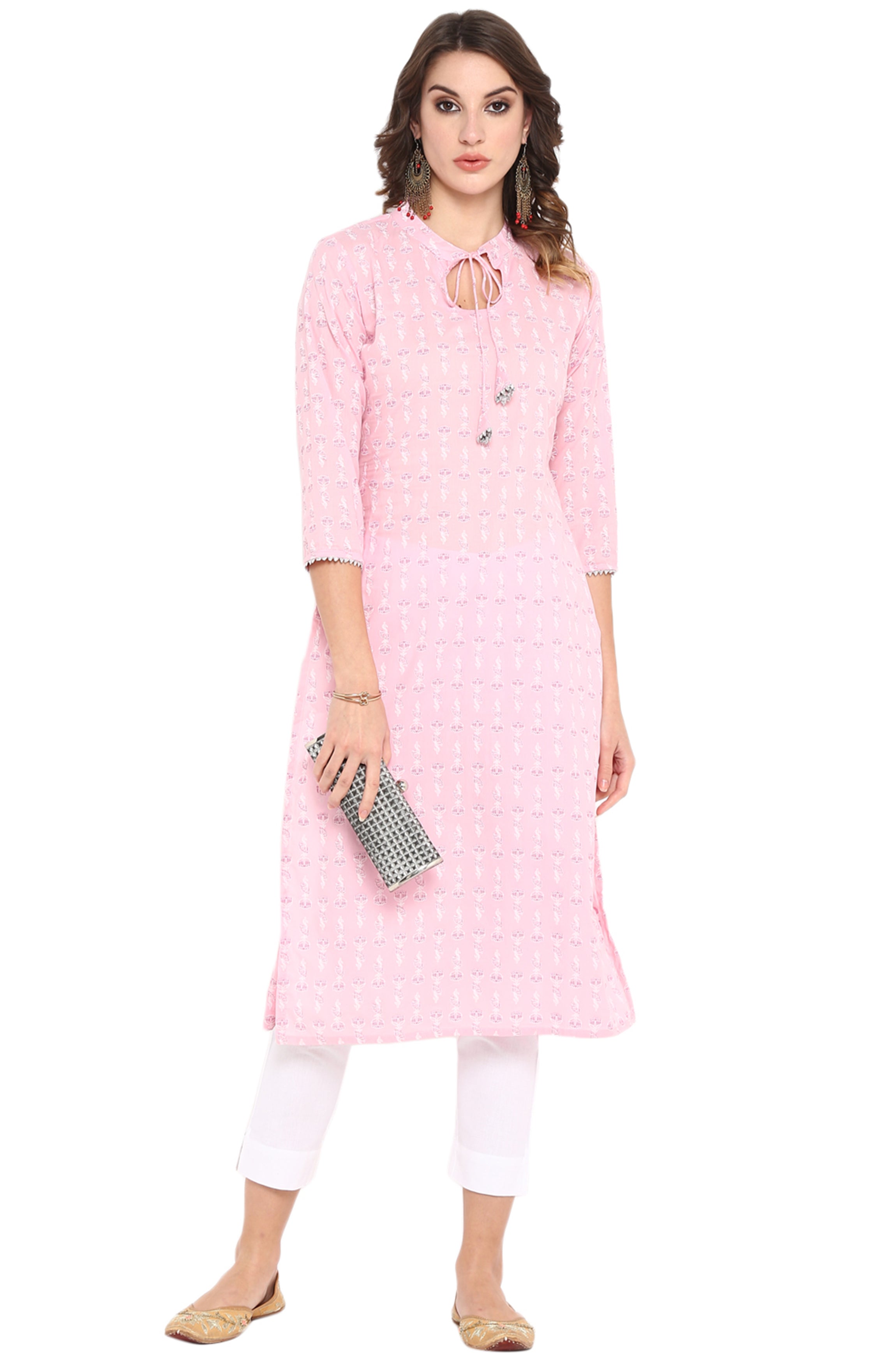 Janasya Pink Cotton Floral Print Straight kurta - Distacart