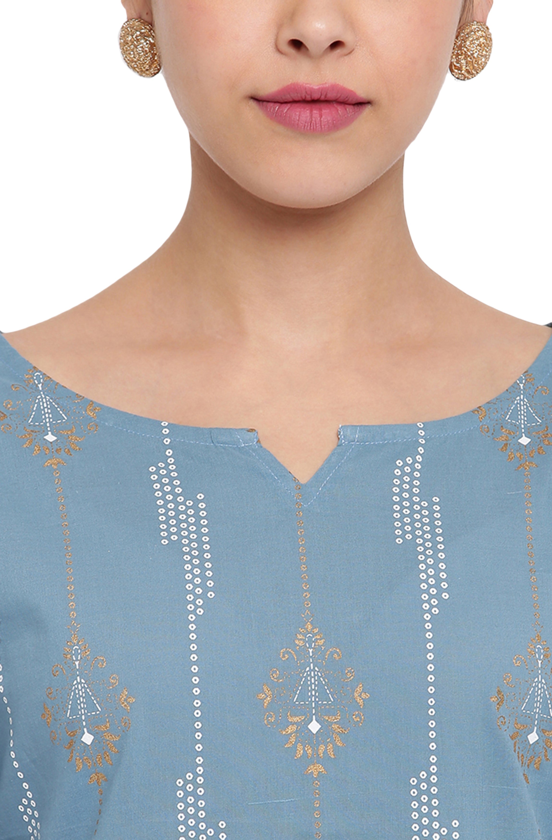 Janasya Turquoise Blue Cotton Ethnic Motifs Straight kurta - Distacart