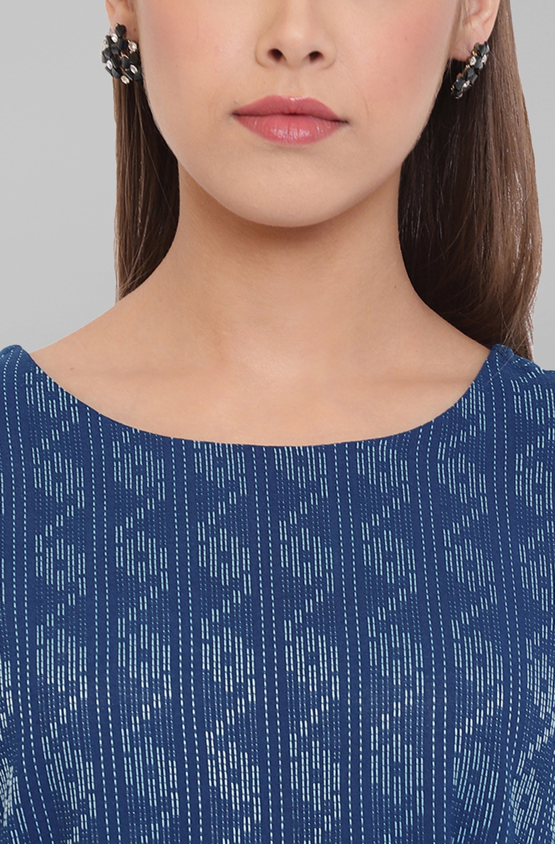 Janasya Blue Cotton Woven Design Flared Casual Dress - Distacart