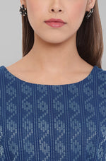 Thumbnail for Janasya Blue Cotton Woven Design Flared Casual Dress - Distacart
