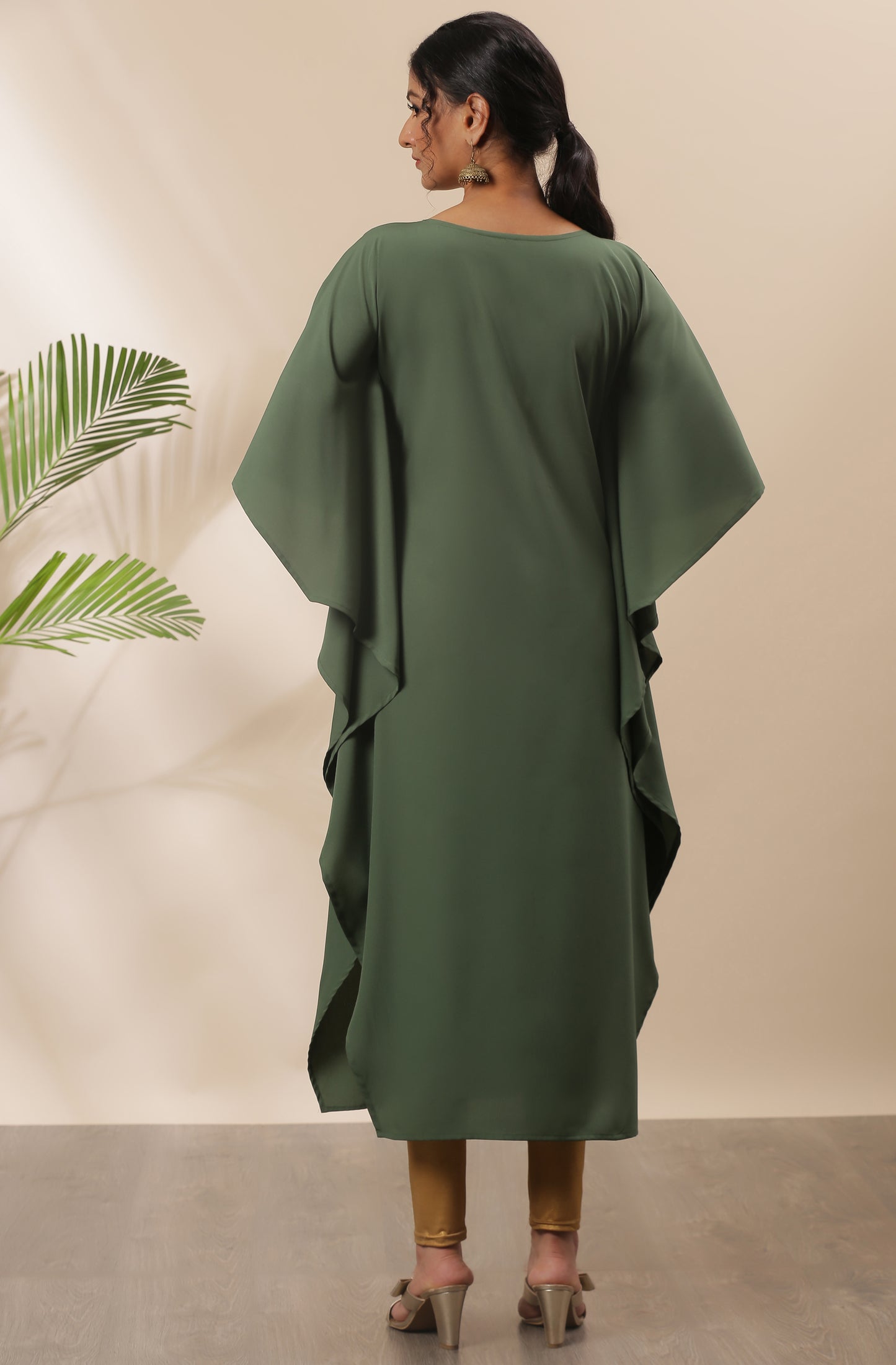 Janasya Green Poly Crepe Foil Print Kaftan kurta - Distacart